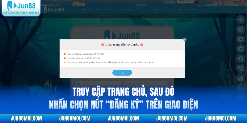 Truy cập trang chủ, sau đó nhấn chọn nút “Đăng ký” trên giao diện